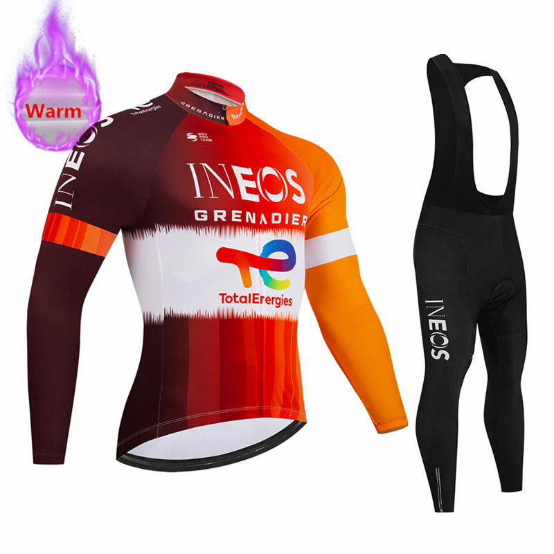 Cycling Gear Brands - Ineos Team Winter Langarm-Thermo-Fleece-Radtrikot-Set mit Trägerhose